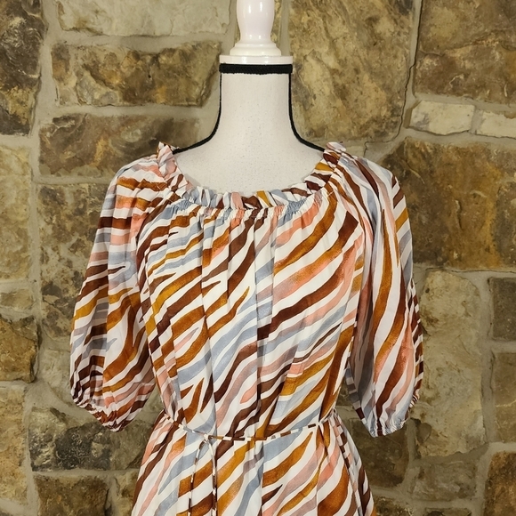 Ann Taylor XXS Zebra Stripe Boatneck Midi Maxi Dress - Picture 4 of 11